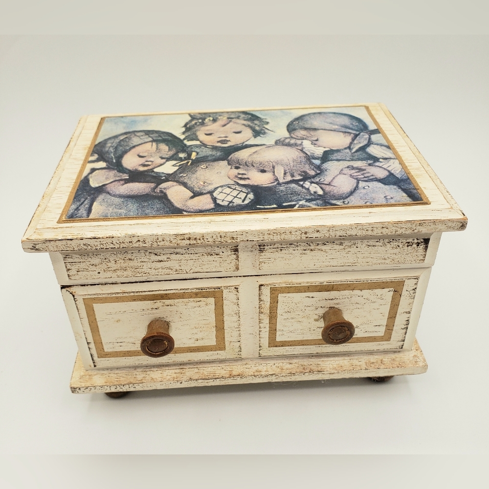 Linden Wood Music Jewelry Box Japan Vintage Love Story & Sunrise, Sunset WORKS!
